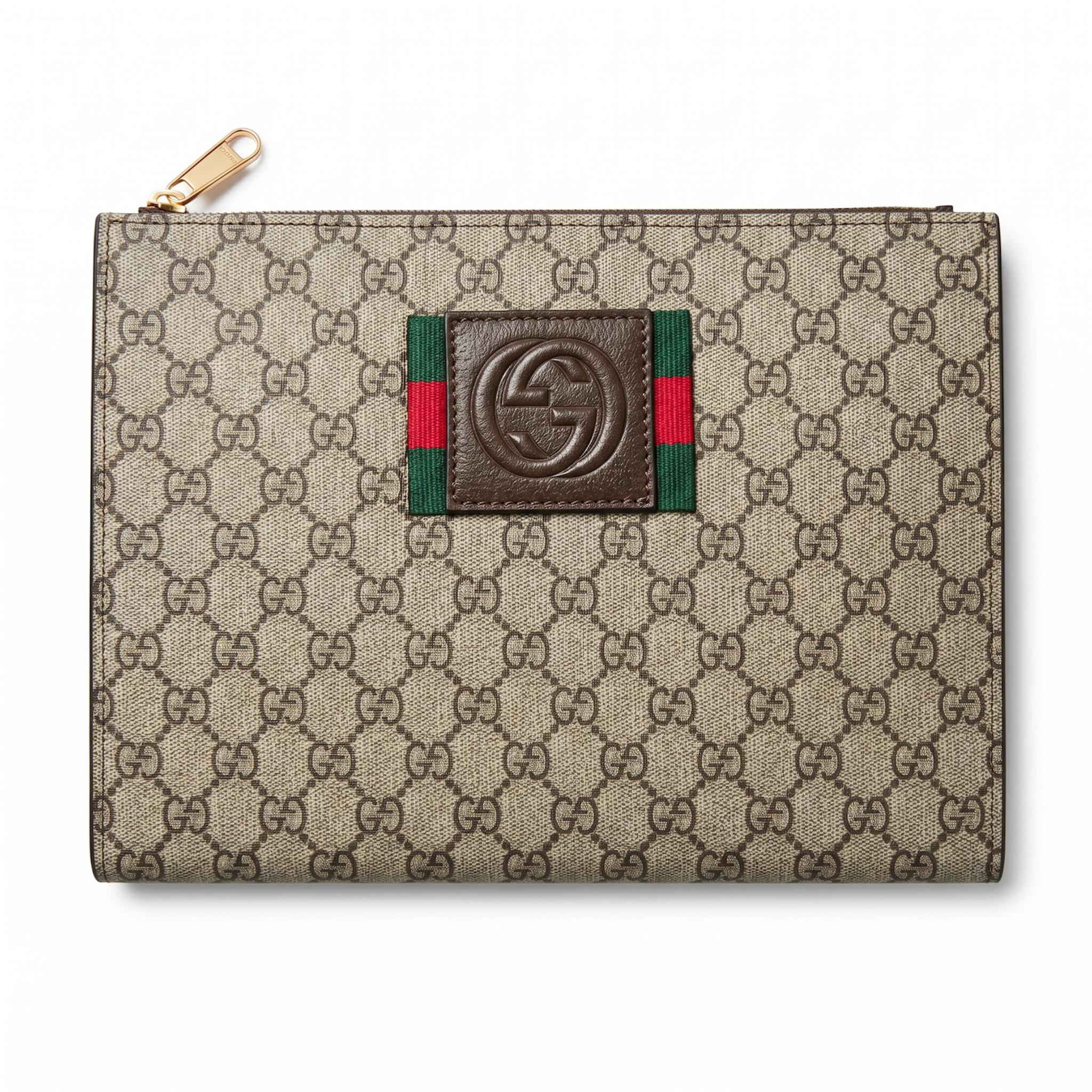 Gucci GG Supreme Web Logo Wristlet Pouch 🤎💚❤️