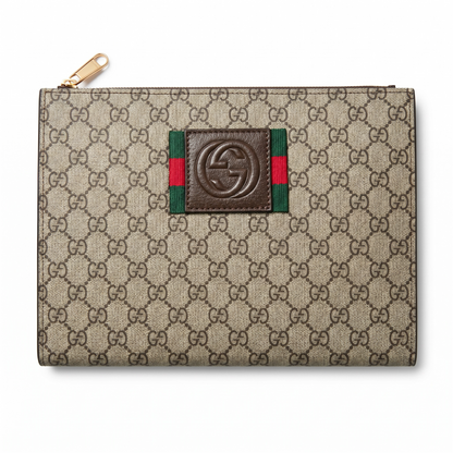 Gucci GG Supreme Web Logo Wristlet Pouch 🤎💚❤️