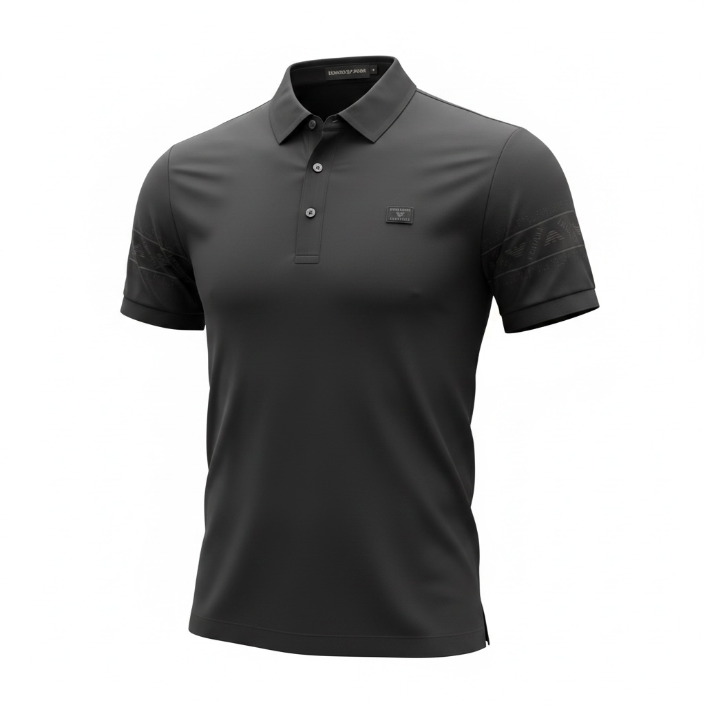 Emporio Armani Black Polo Shirt 🖤✨ Premium Logo Sleeve Edition