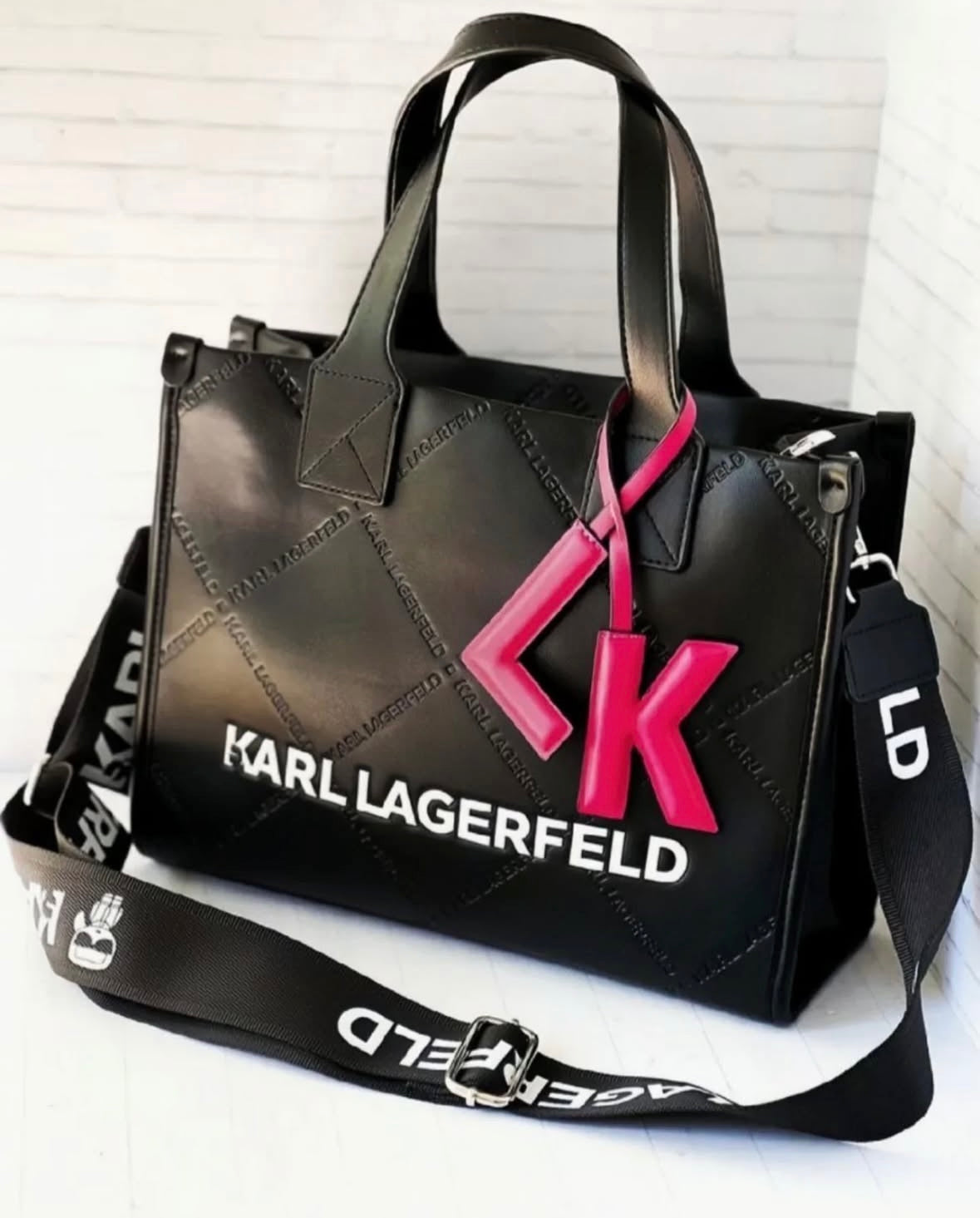 Karl Lagerfeld Tote Bag with Bold Logo and Pink Accent