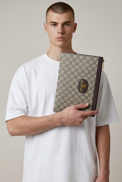 Gucci GG Supreme Tiger Logo Clutch Bag 🤎✨