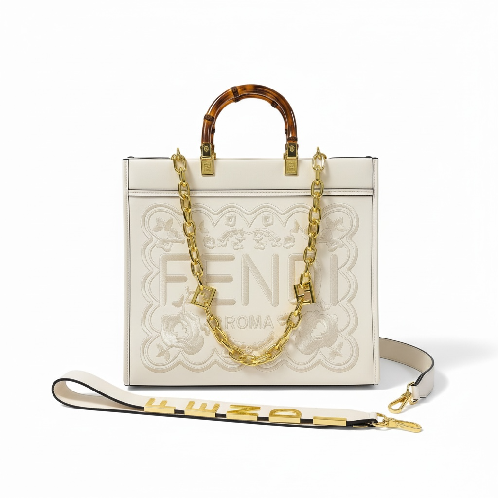 Fendi Roma Embossed Tote 🤍✨ | Elegant Designer Handbag