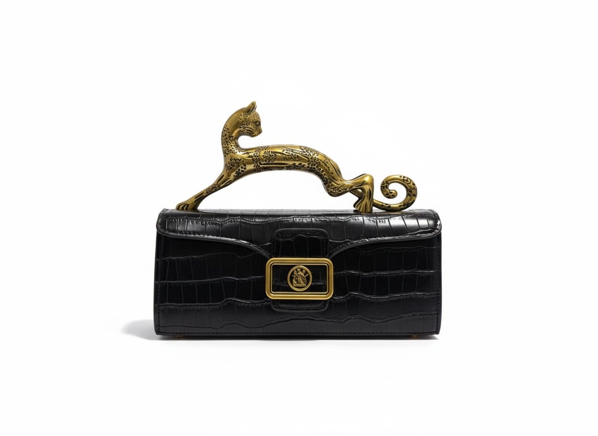 LANVIN Panther Top Handle Bag – Black Croc 🖤🐆 | Sculptural Luxury Statement