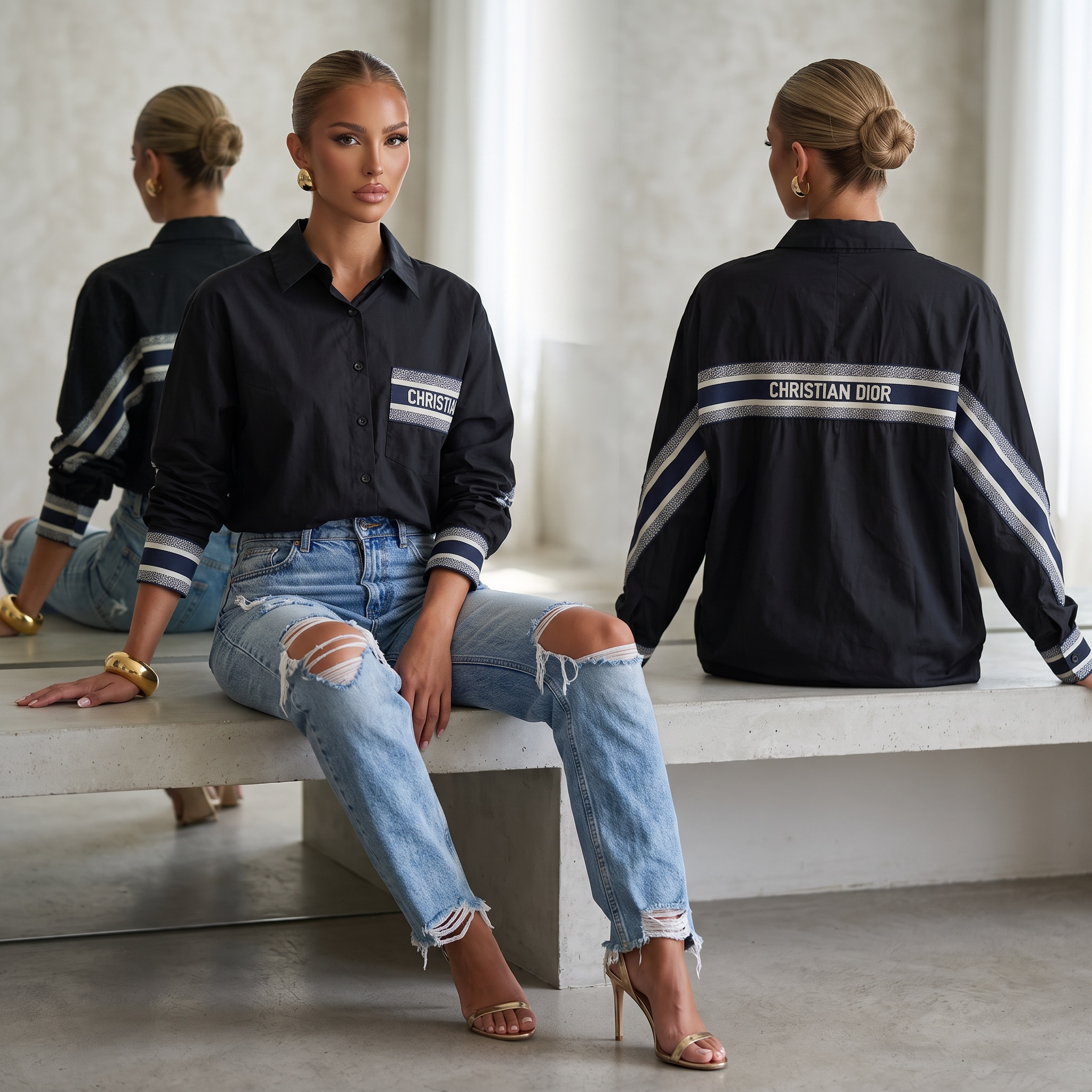 Dior Oblique Stripe Oversized Shirt one size