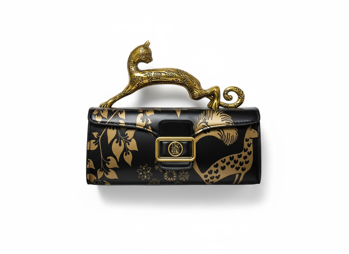 LANVIN Panther Top Handle Bag – Black & Gold Print 🖤✨ | Bold Couture Statement