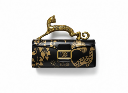 LANVIN Panther Top Handle Bag – Black & Gold Print 🖤✨ | Bold Couture Statement
