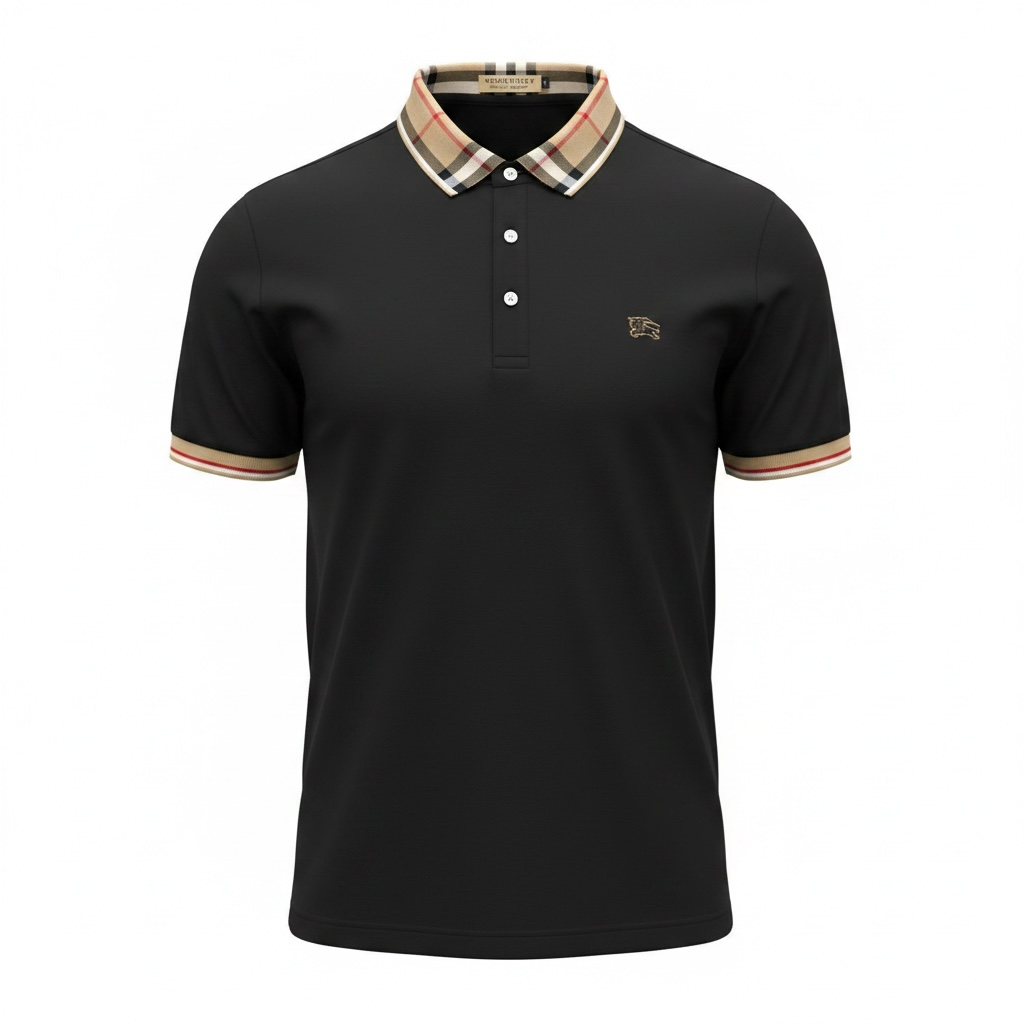 Burberry Black Polo Shirt 🖤✨ Iconic Check Collar Edition