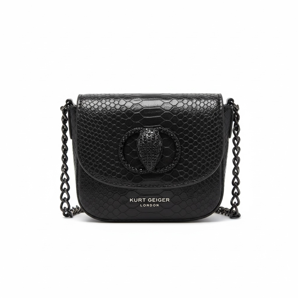 🖤 Kurt Geiger Black Snake-Embossed Eagle Crossbody Bag
