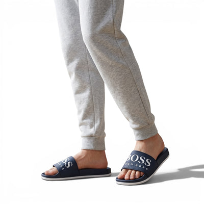 🔵 Hugo Boss Slides – Navy Blue Signature Edition 💎🩴