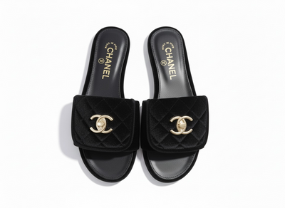CHANEL Quilted Velvet Slides – Black 🖤✨ | Timeless CC Luxury