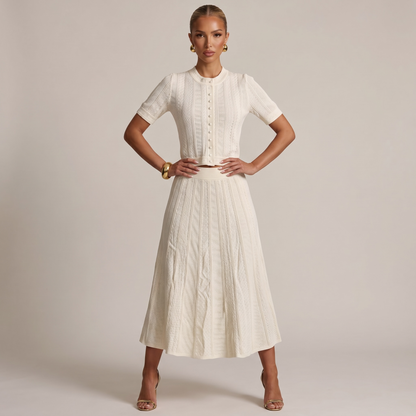 Sandro Cream Knit Two-Piece Skirt Set with Pearl Buttons 🤍✨