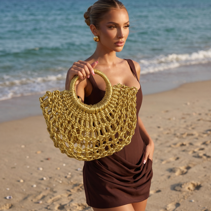 ✨ Luxury Metallic Gold Woven Beach Bag ✨
