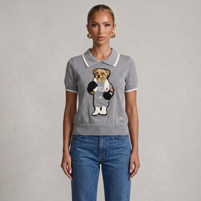 🧸 Polo Ralph Lauren Bear Knit Polo Sweater – Heather Grey Edition
