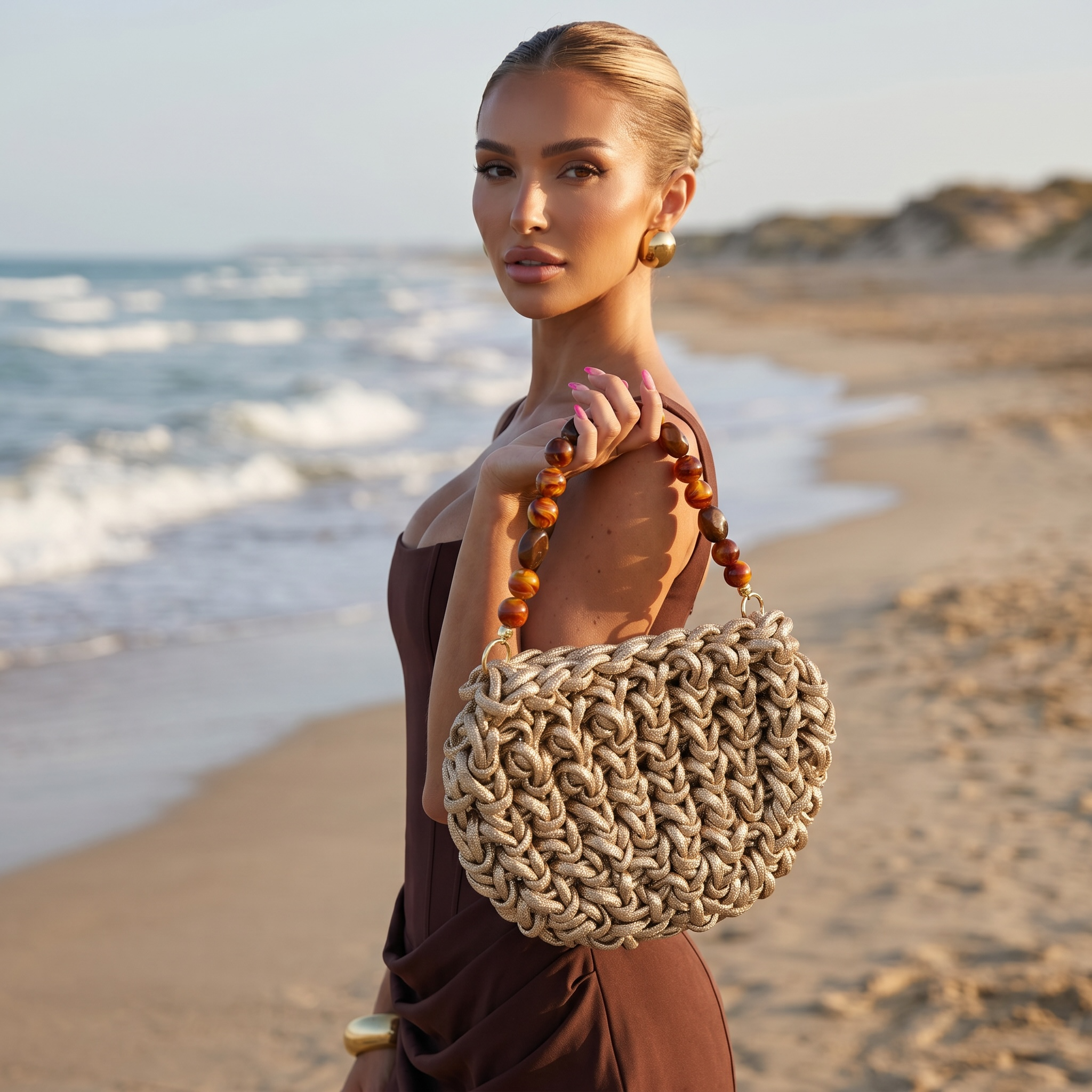 ✨ Amber Beaded Handwoven Clutch Bag ✨