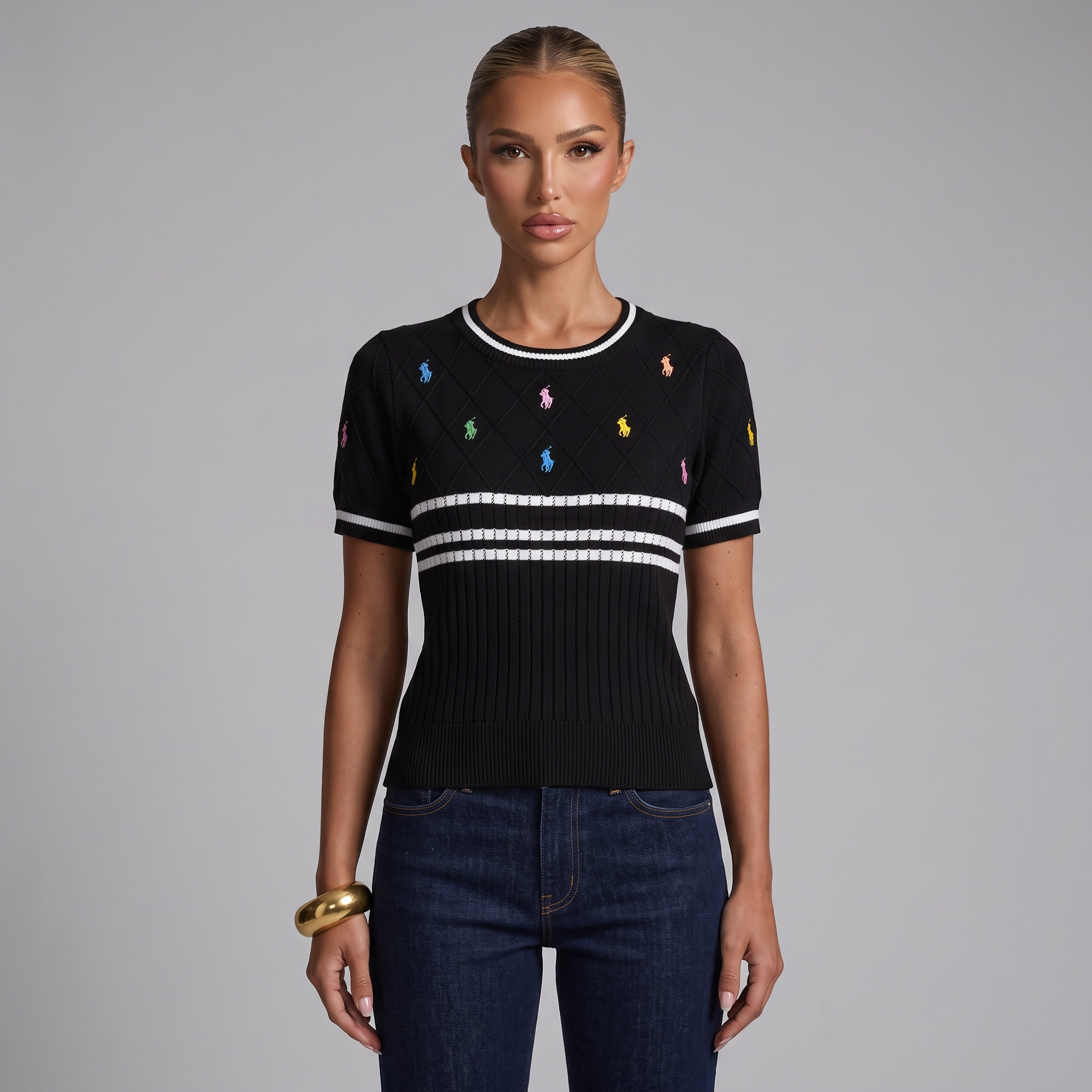 🖤 Polo Ralph Lauren Multicolor Pony Knit Top | Black | One Size