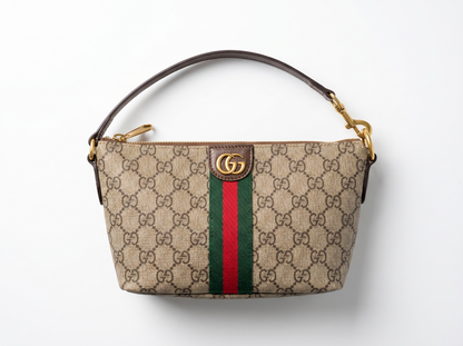 Gucci Beige GG Supreme Web Stripe Shoulder Bag 🤎💚❤️✨👜🔥