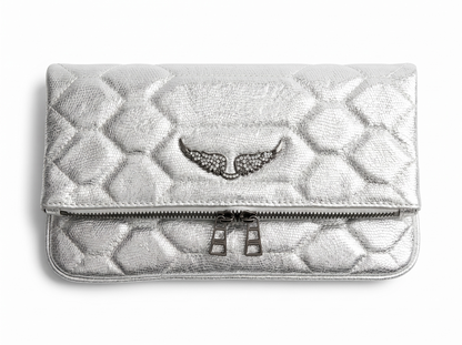 ✨ Zadig & Voltaire Rocky Metallic Quilted Foldover Clutch Bag ✨🤍