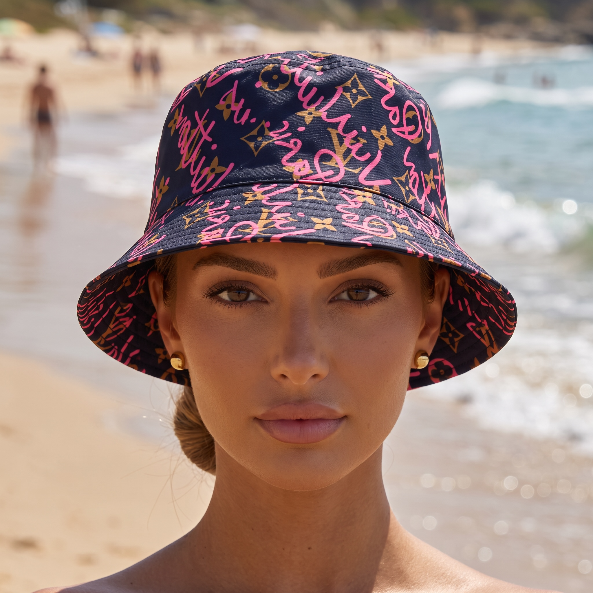 Louis Vuitton Monogram Graffiti Bucket Hat – Black/Pink 🖤💖