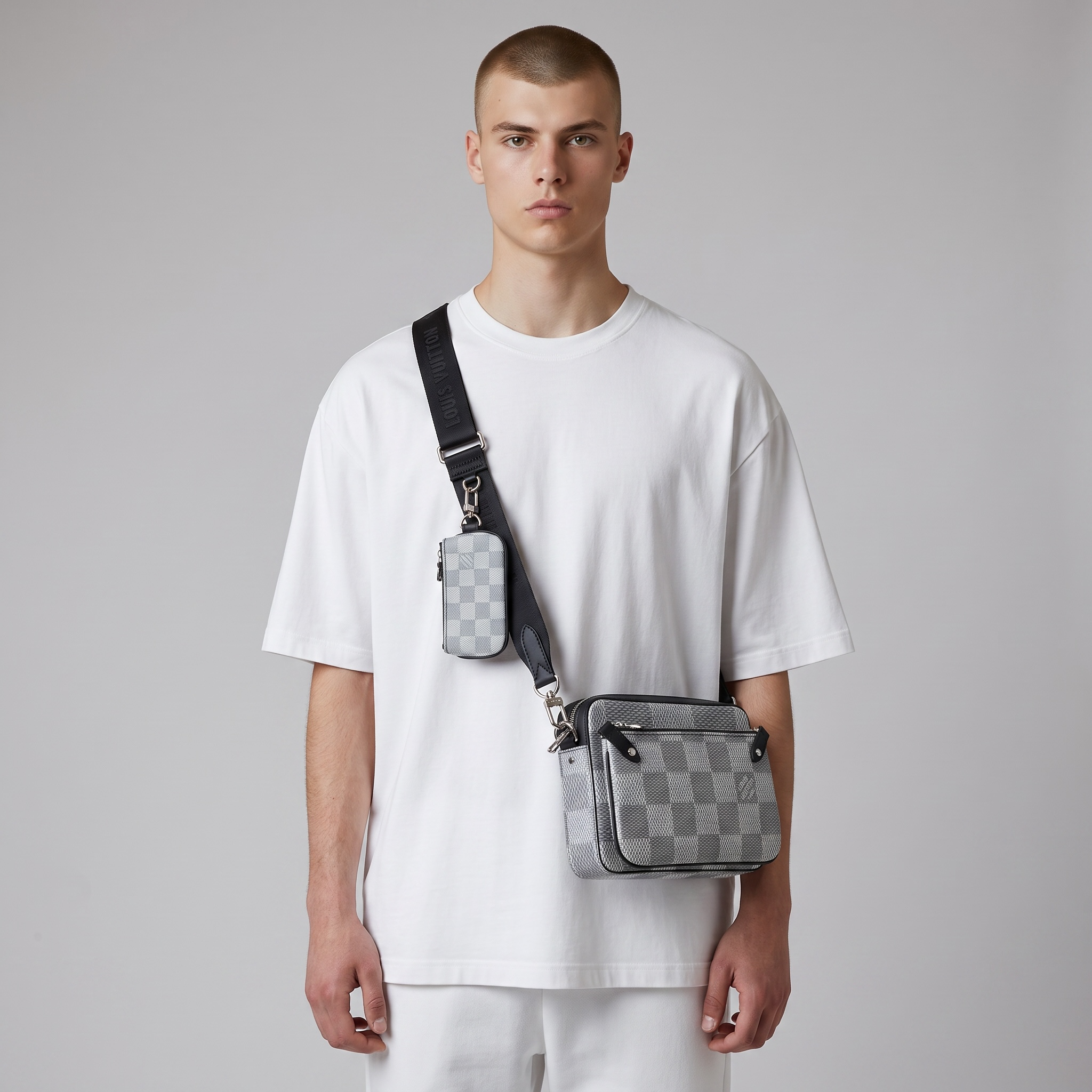 🤍 Louis Vuitton Damier Graphite Messenger Bag Set – White Checkered