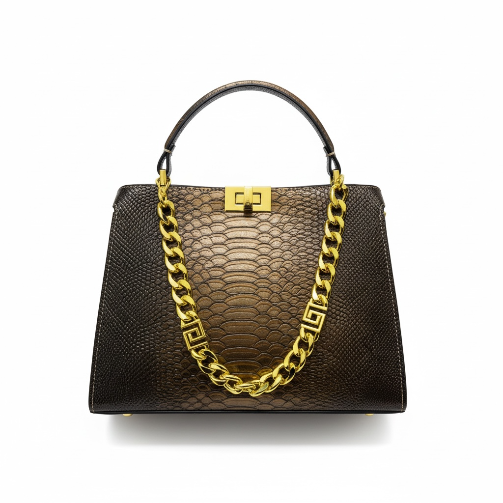 Fendi Bronze Snake-Embossed Handbag 🤎✨ | Luxury Chain Statement Bag