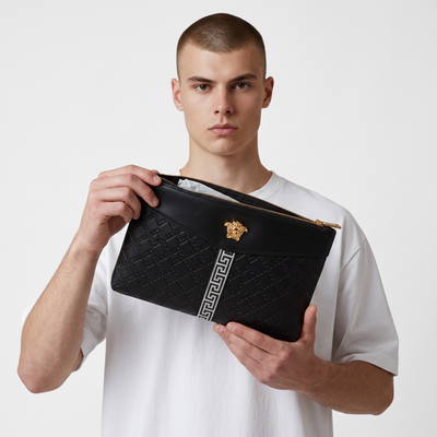 🖤 Versace Medusa Greca Leather Envelope Clutch