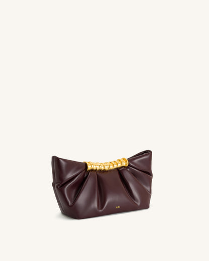 JW PEI Ruched Clutch Bag – Burgundy Wine 🍷✨ | Elegant Statement Piece