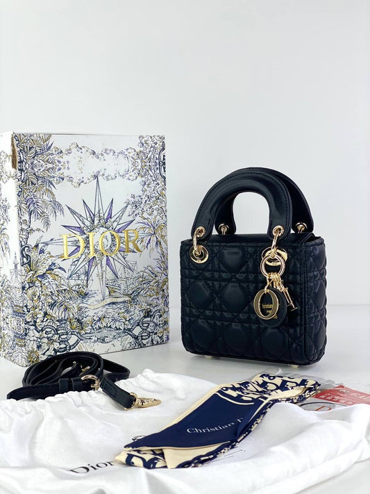 Lady Dior Mini Bag  Quilted Leather with Gold Accents