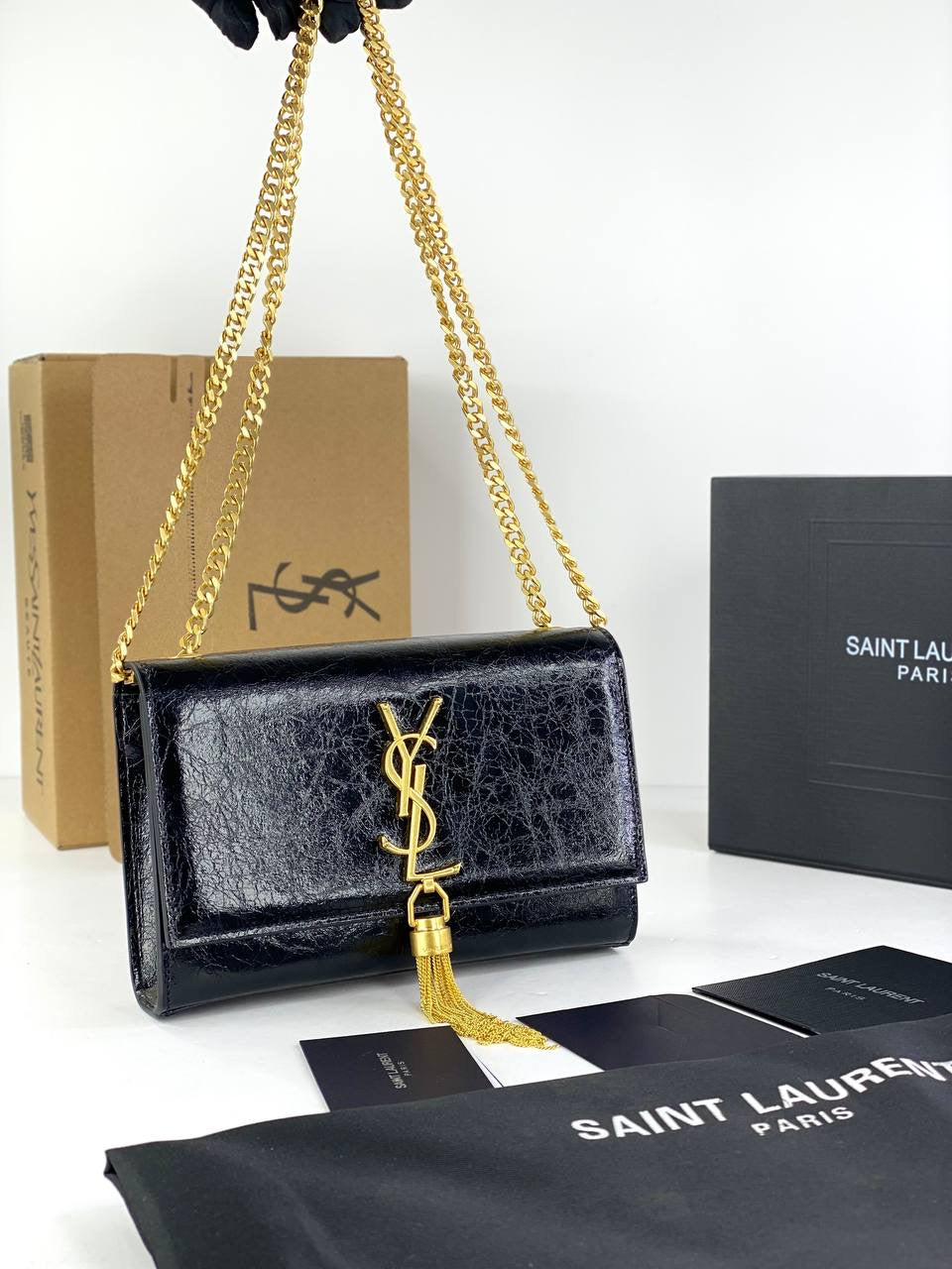 Saint Laurent Monogram Kate Bag with Gold Tassel