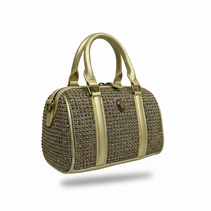 ✨ Kurt Geiger Gold Crystal Embellished Boston Bag – Luxury Top Handle Handbag