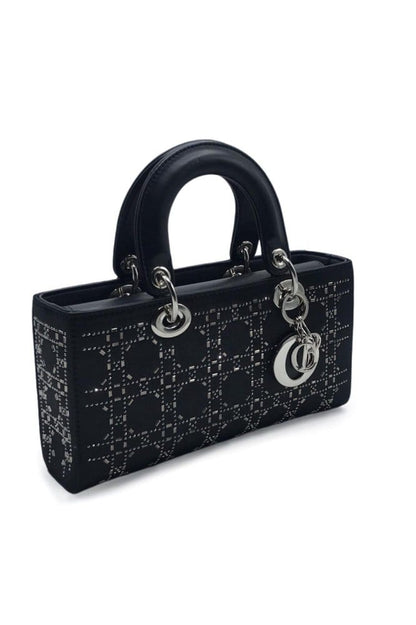 Lady Dior Mini Tote Bag in Black with Silver Accents