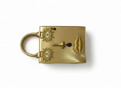 Elsa Schiaparelli Gold Face Motif Metallic Top Handle Bag ✨💛