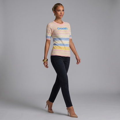 🌸 Chanel Pastel Stripe Ribbed Knit Top