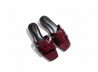 SAINT LAURENT Interlaced Patent Slides 🖤✨ | Glossy Statement Flats
