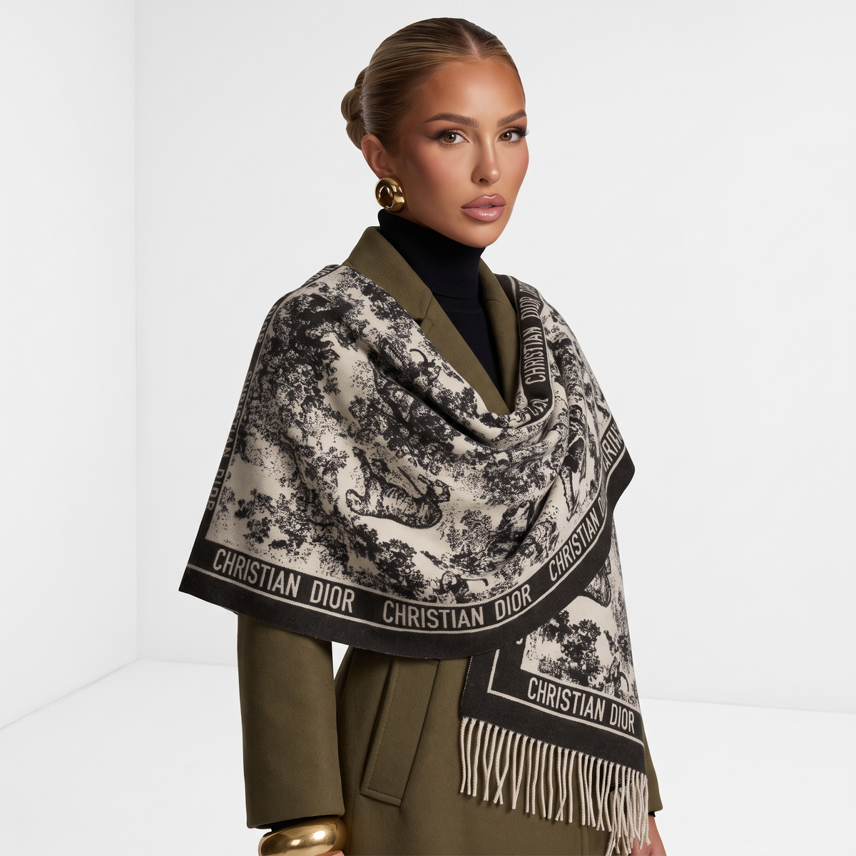 Christian Dior Monochrome Luxury Fringe Scarf ✨🖤 Timeless Elegance