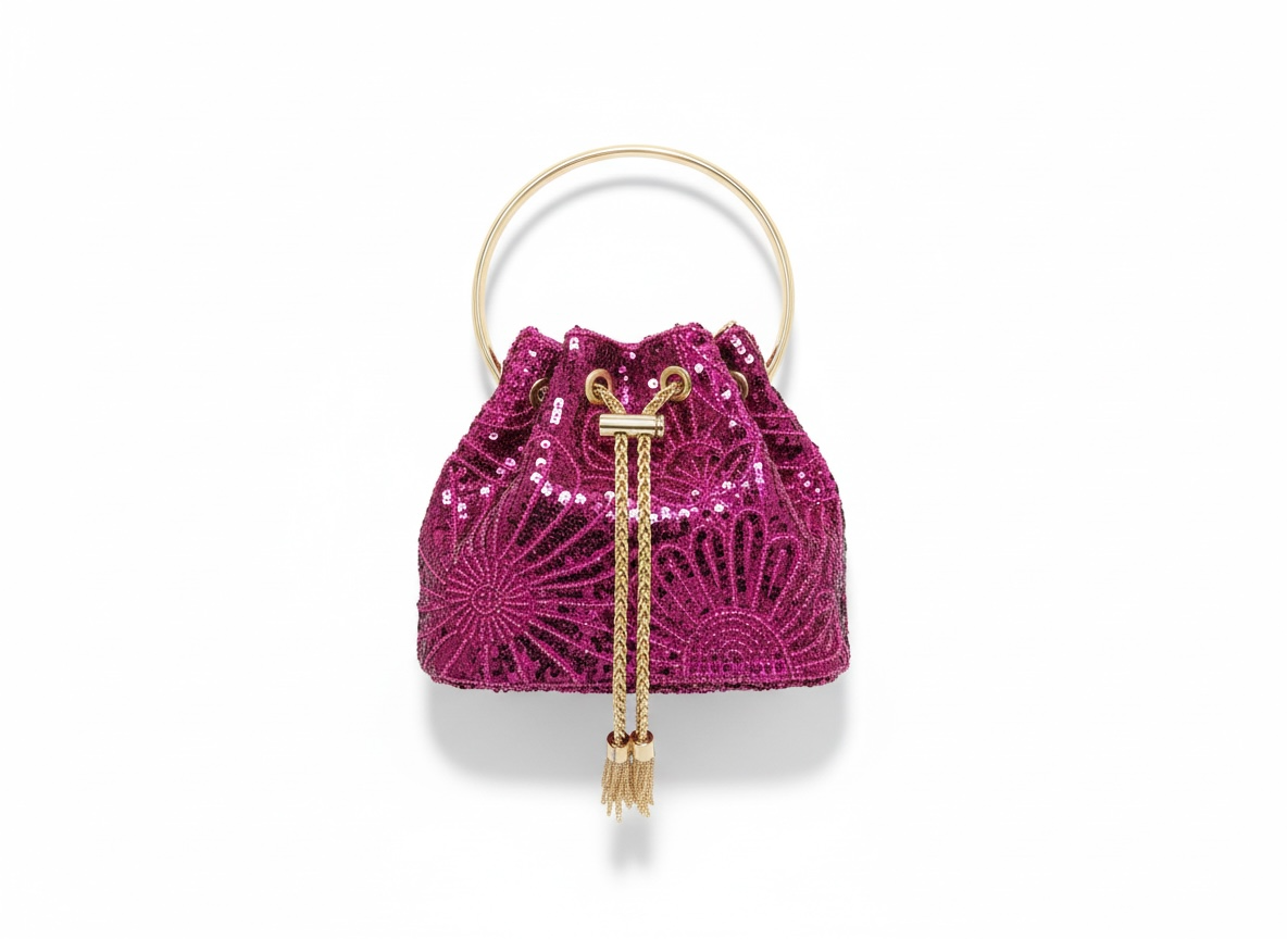 Luxury Fuchsia Beaded Bucket Bag 💖✨ | Gold Handle Statement Piece