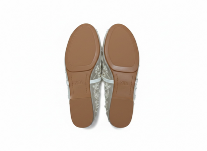 Zara Pearl Embroidered Mesh Mary Jane Flats ✨🤍