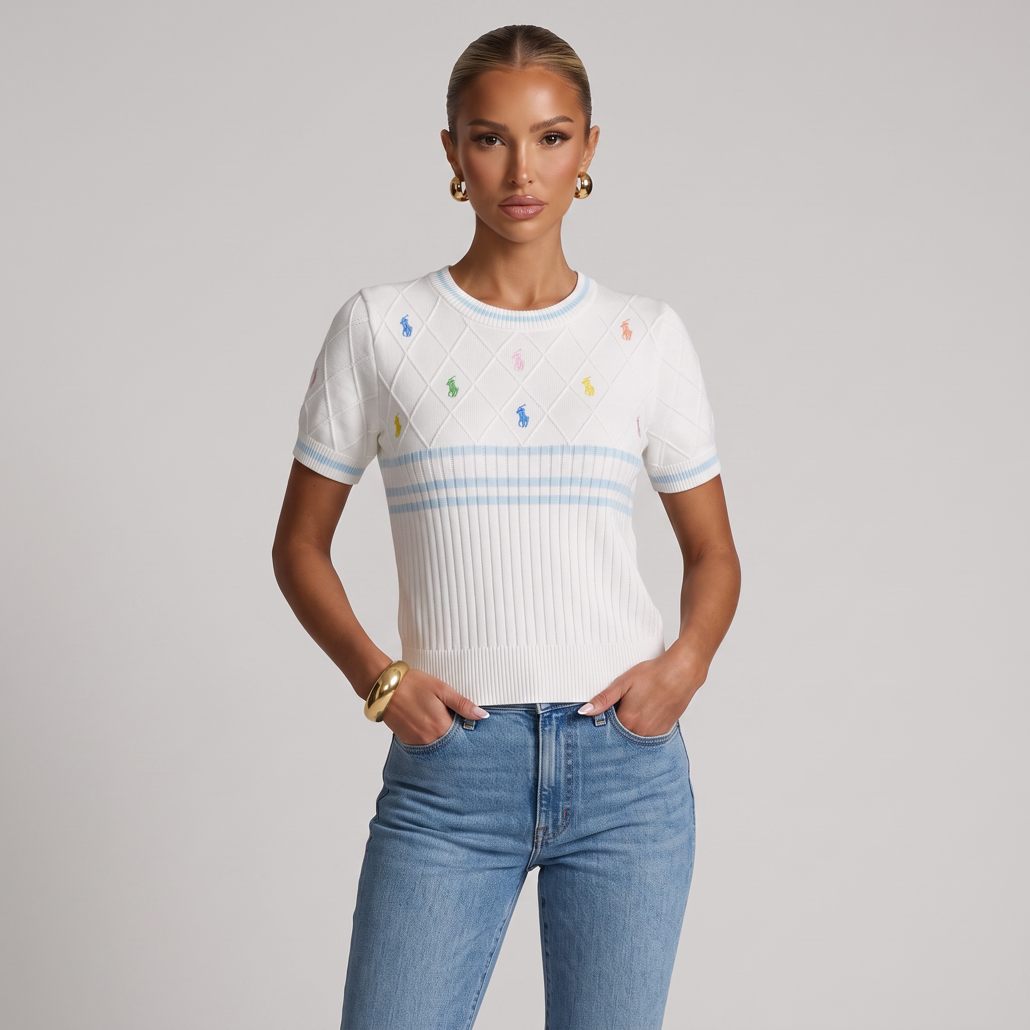 🤍 Polo Ralph Lauren Multicolor Pony Knit Top | One Size