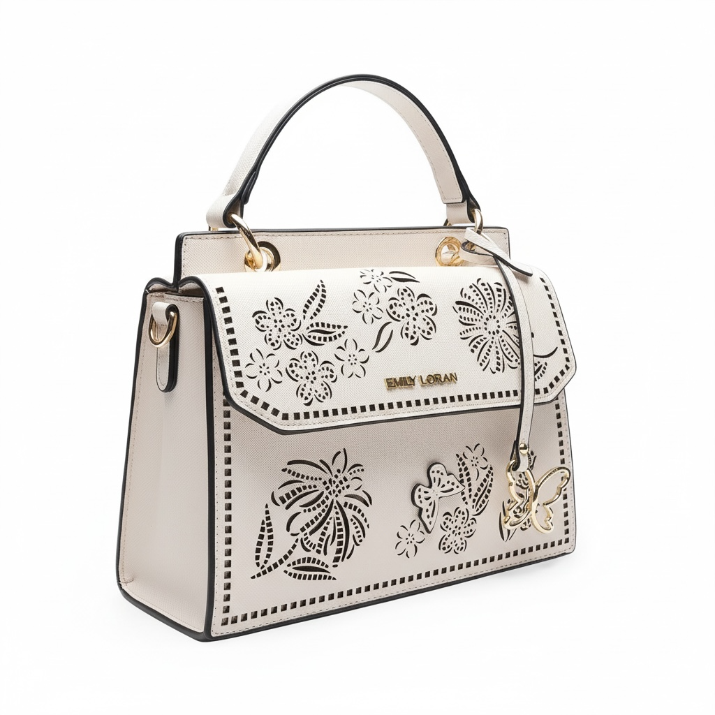 Emily Loran White Laser-Cut Floral Handbag 🤍👜✨