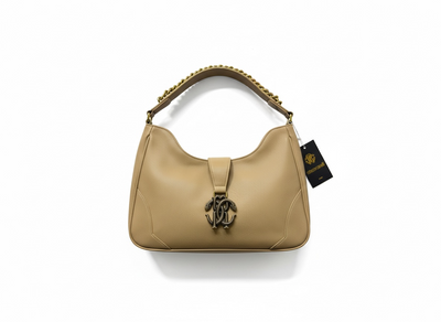 ROBERTO CAVALLI RC Monogram Shoulder Bag – Beige 🤍✨ | Elegant Everyday Luxury