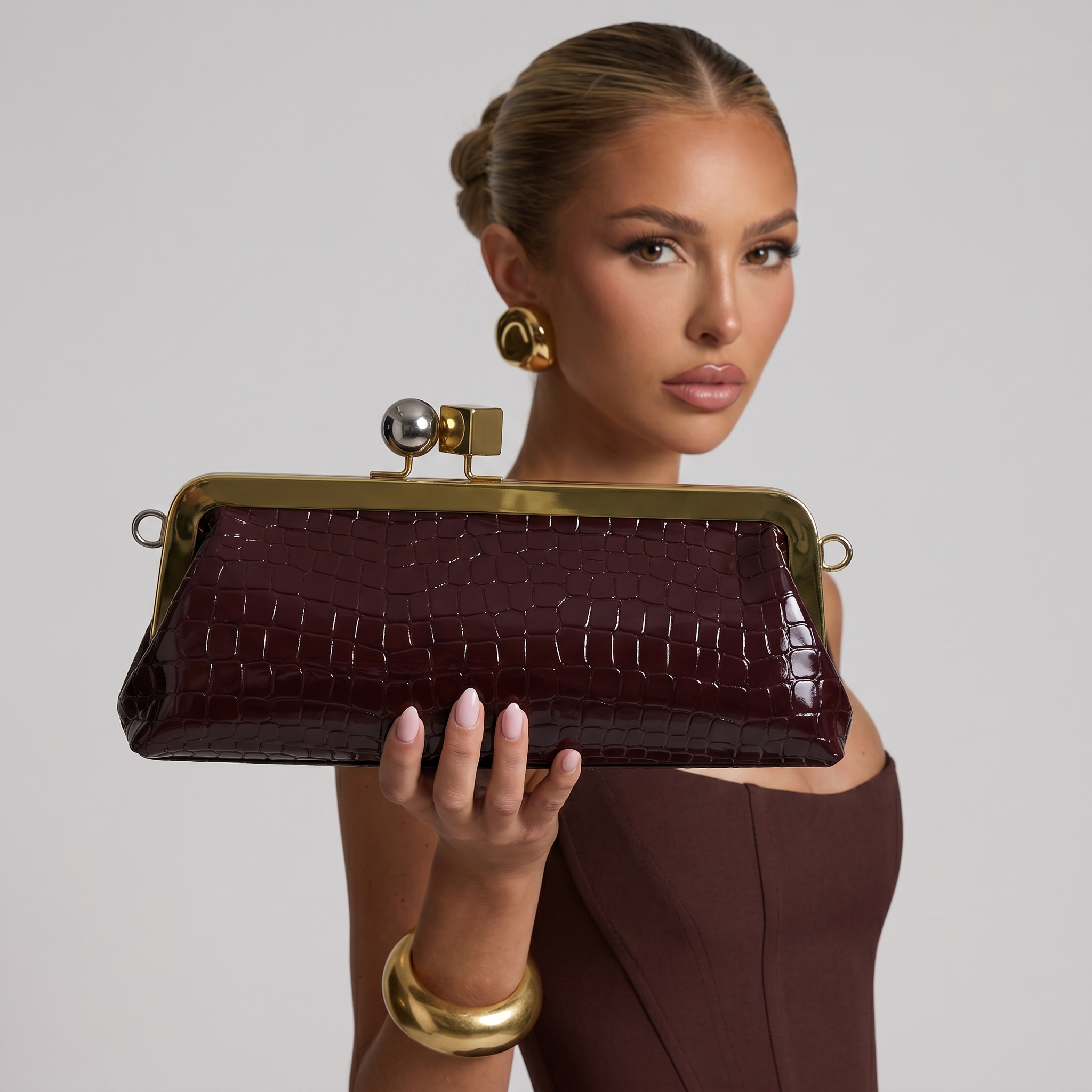 Jacquemus Bordeaux Croc Clutch Bag 🍷✨