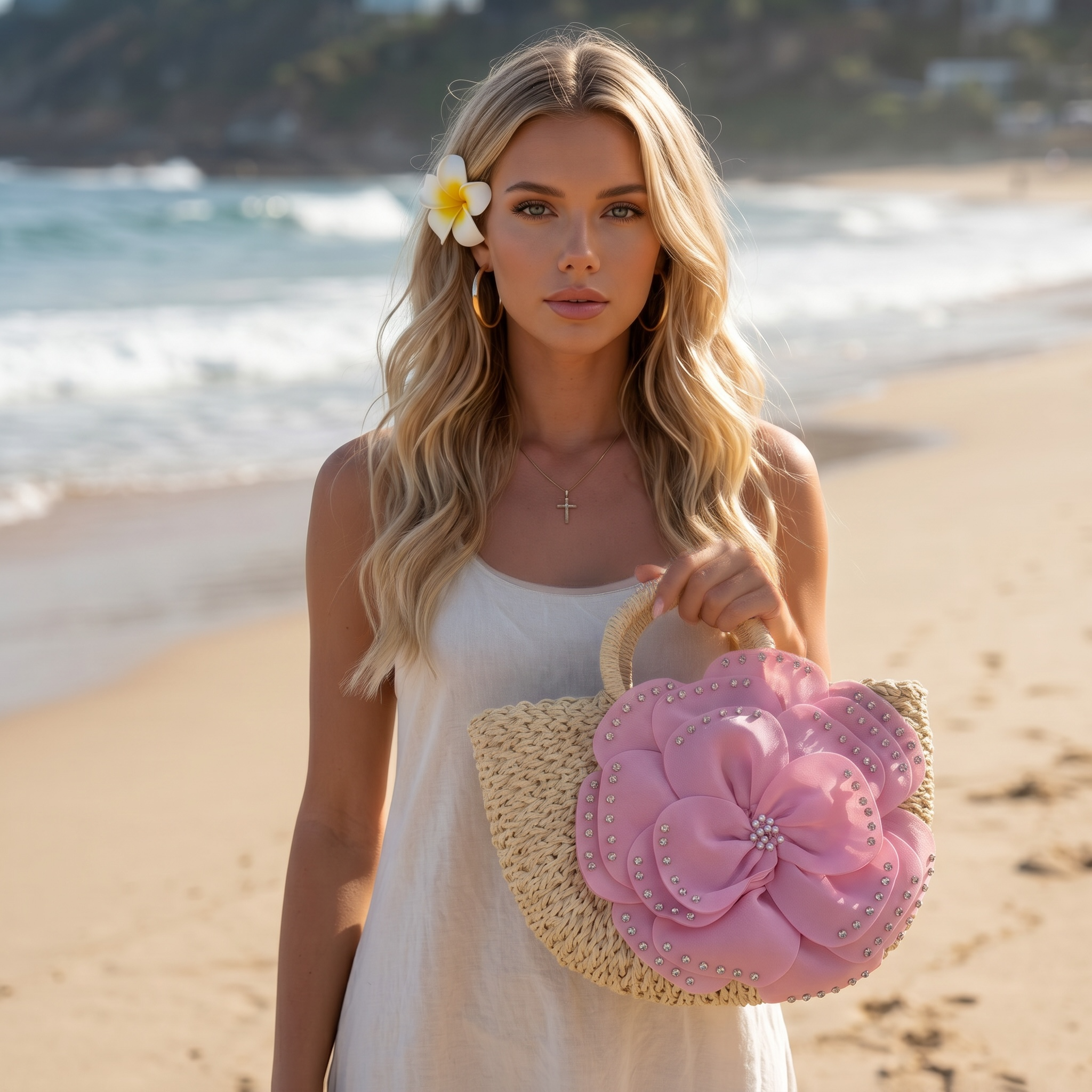 🌸 Pink Floral Straw Beach Bag | Elegant Summer Handbag ✨