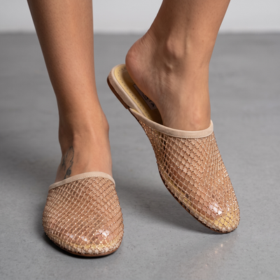 ✨ Alaïa Mesh Mule Flats – Beige Gold