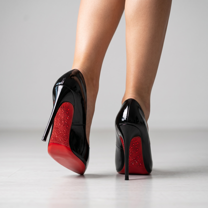 Christian Louboutin Crystal Heel Pumps – Black Patent Red Sole Edition ❤️✨👠