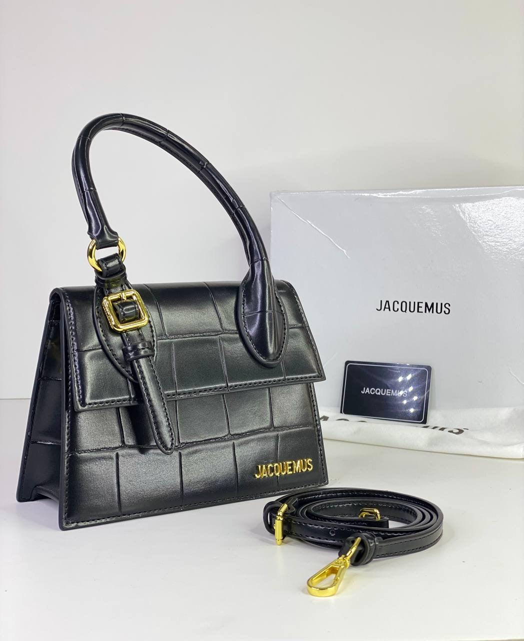 Jacquemus Le Chiquito Bag in Black Croc-Embossed Leather