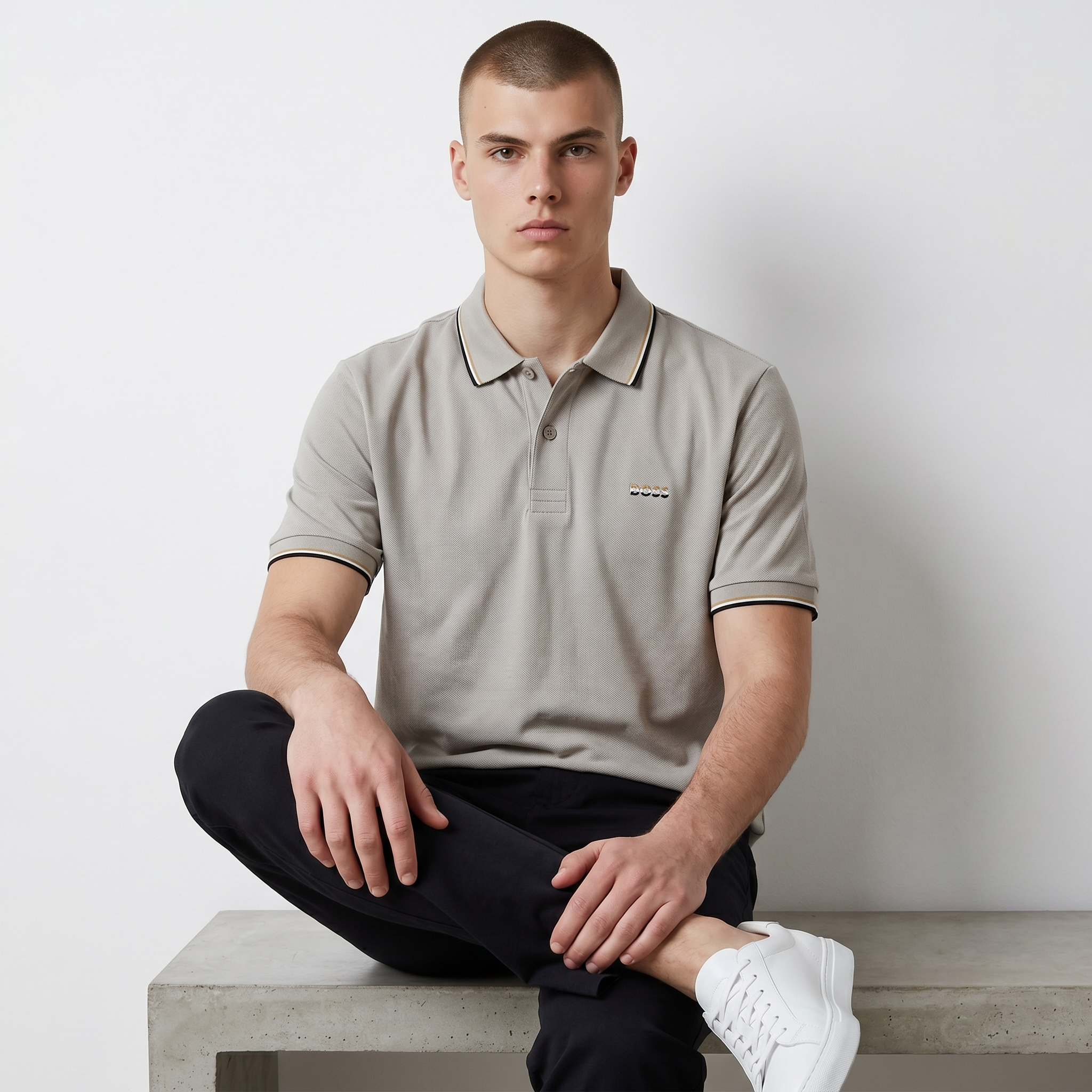 🤍✨ Hugo Boss Beige Luxury Polo Shirt – Timeless Smart Casual Essential 👔🔥