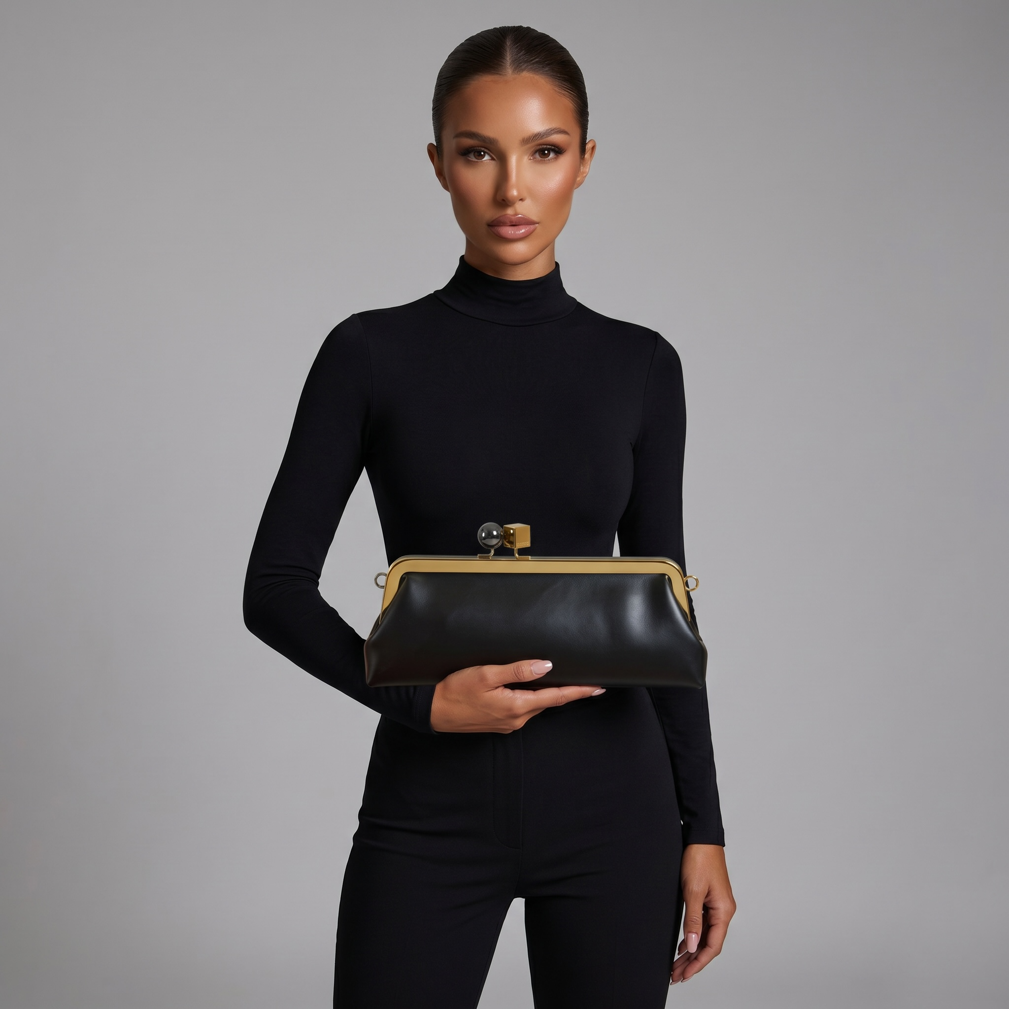 Jacquemus Black Leather Frame Clutch 🖤✨💛👛🔥