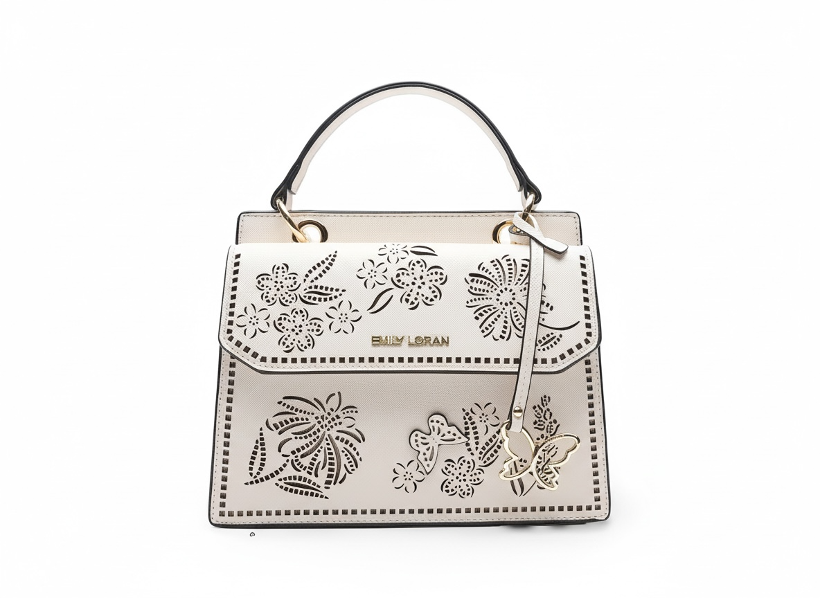 Emily Loran White Laser-Cut Floral Handbag 🤍👜✨