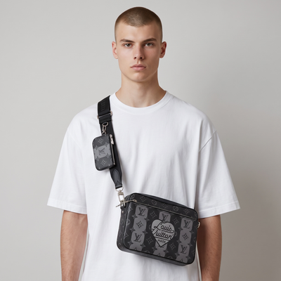 🖤 Louis Vuitton Monogram Eclipse Messenger Bag with Coin Pouch – Black