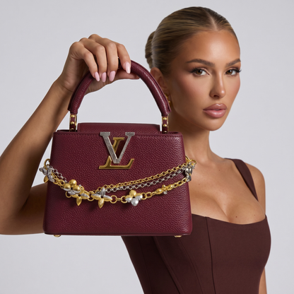 ✨ Louis Vuitton Capucines Mini Burgundy Leather Bag with Floral Chain Charm ❤️🌺