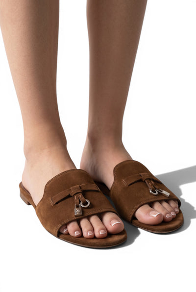 LORO PIANA Style Brown Suede Slides 🤎✨ | Minimal Luxury Edition